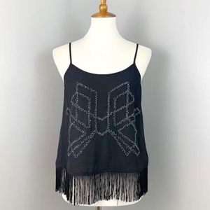 Express Black Beaded Fringe Tank Crop Top - XS